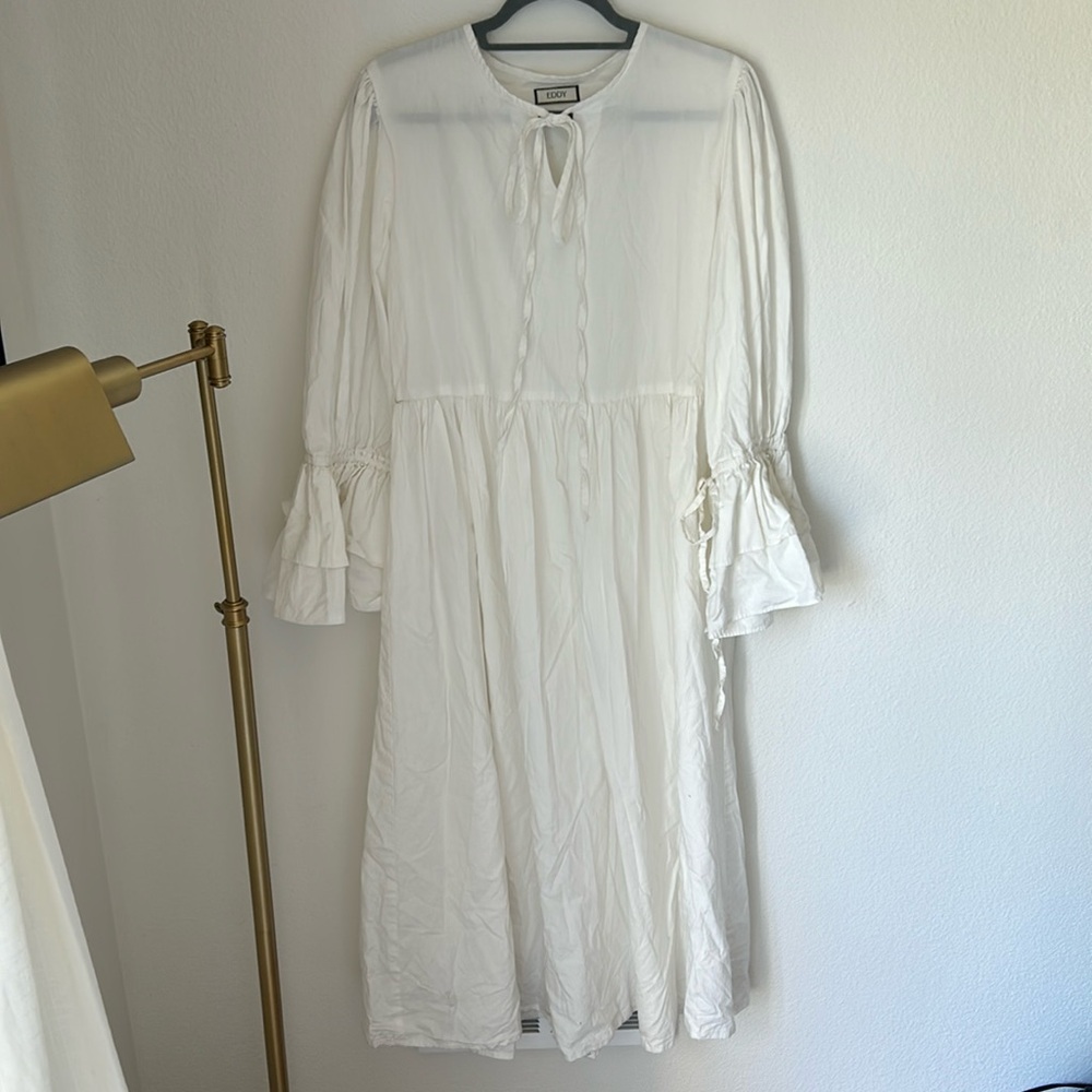 Eddy White Cottagecore Dress Midi Length